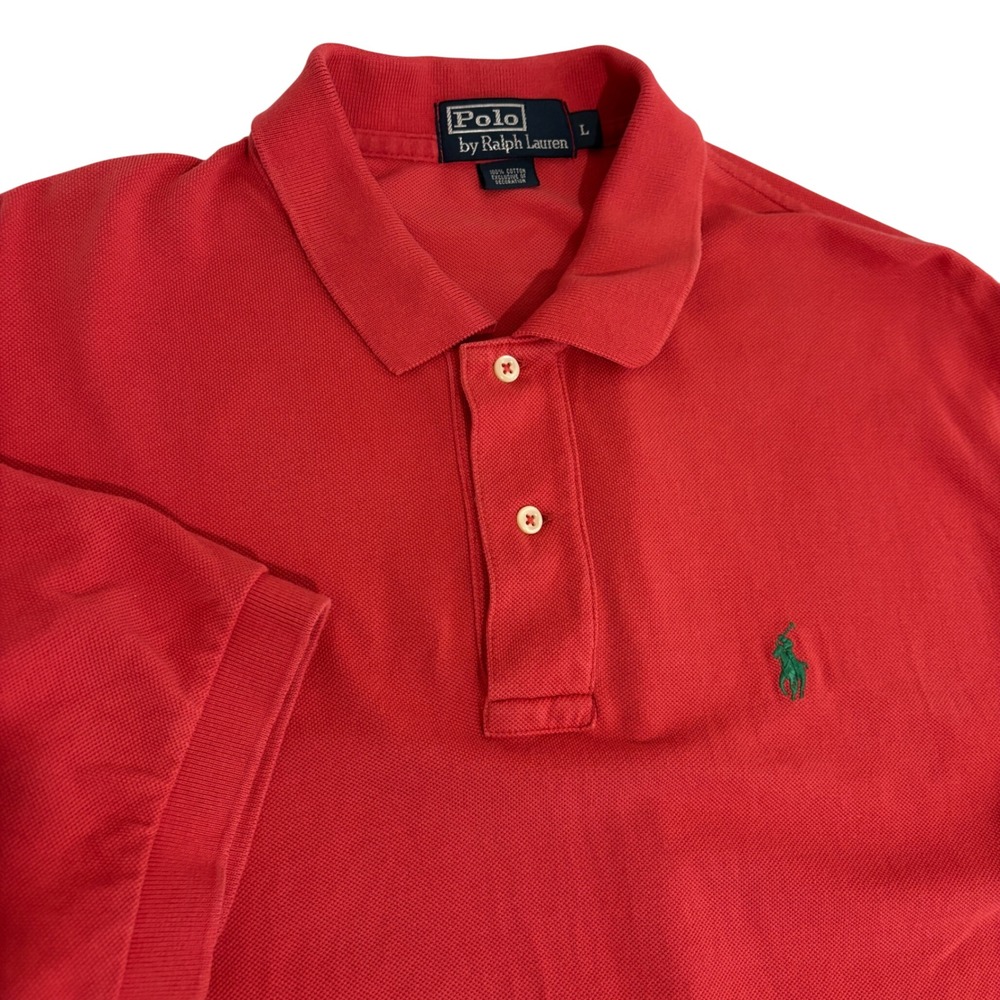 Polo Ralph Lauren Short Sleeve‎ Polo Shirt Mens Size Large Red Cotton Green Pony - Picture 8 of 8